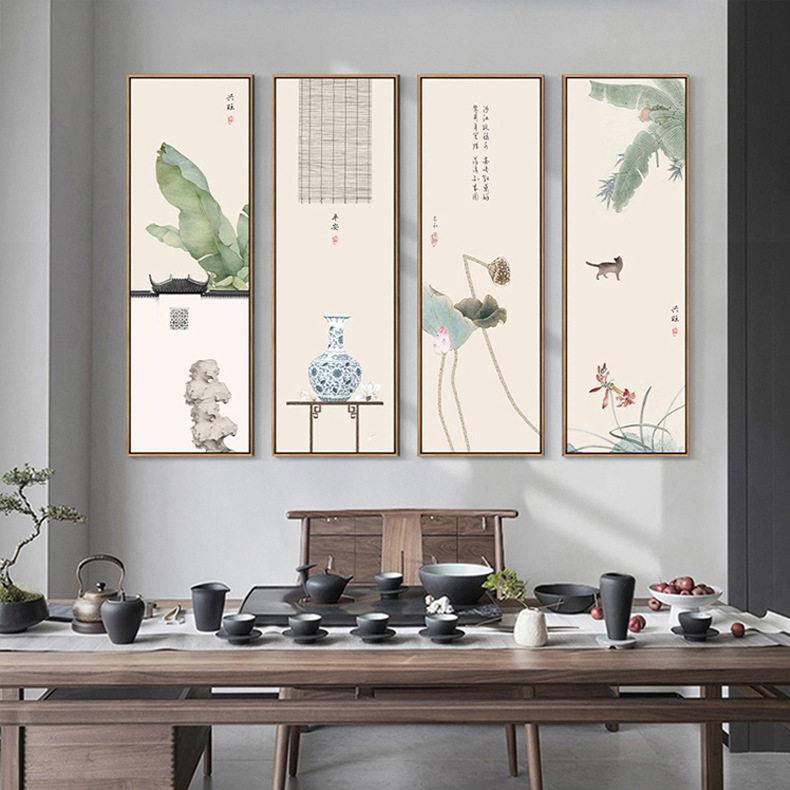 源头工厂新中式客厅装饰画酒店大厅油画中国风山水画水墨四联挂画