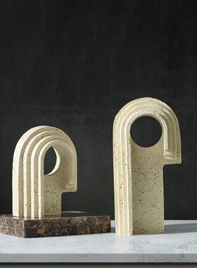 侘寂做旧复古则树脂仿洞石无关几不何规门洞摆件样板间客厅玄装饰