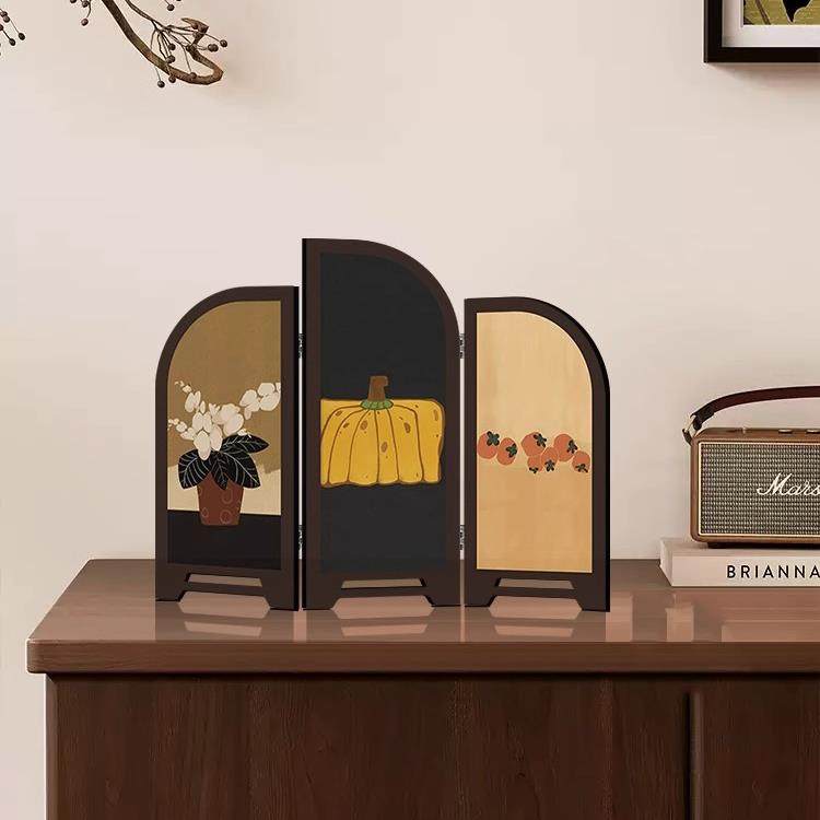 中古风桌面摆件小屏风茶室家居电视边柜高级感玄关装饰画 画覆古