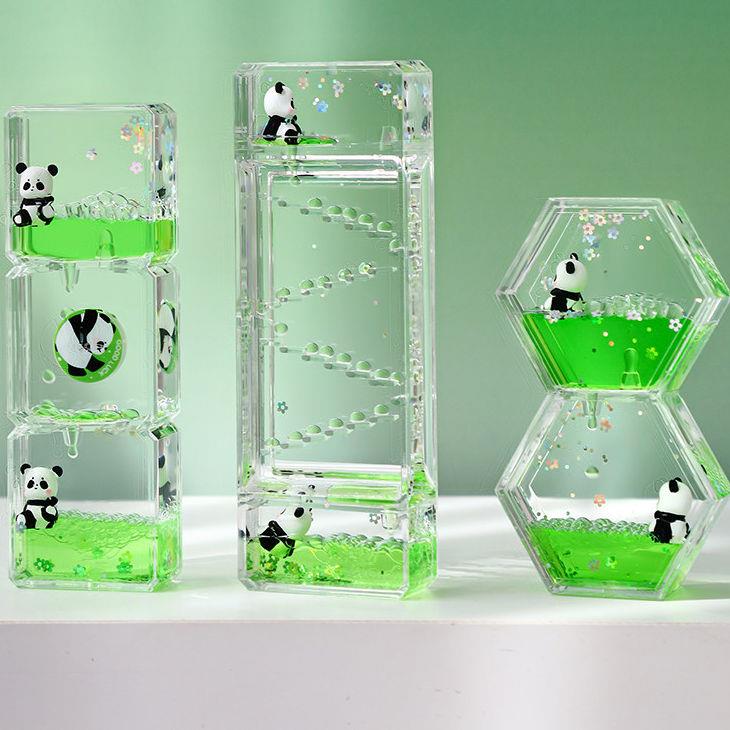 沙漏计时器儿童可爱熊猫减压油漏创意摆件情绪稳定桌面油滴七夕礼