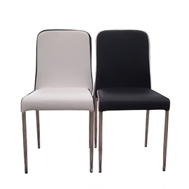 简约现代家用可叠放餐椅黑白色，皮不锈钢椅，酒店餐厅餐桌椅靠背椅子