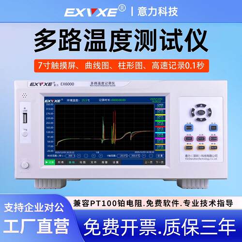 EXVXE多路温度测试仪无纸记录采集巡检仪 16/32路曲线升温仪PT100