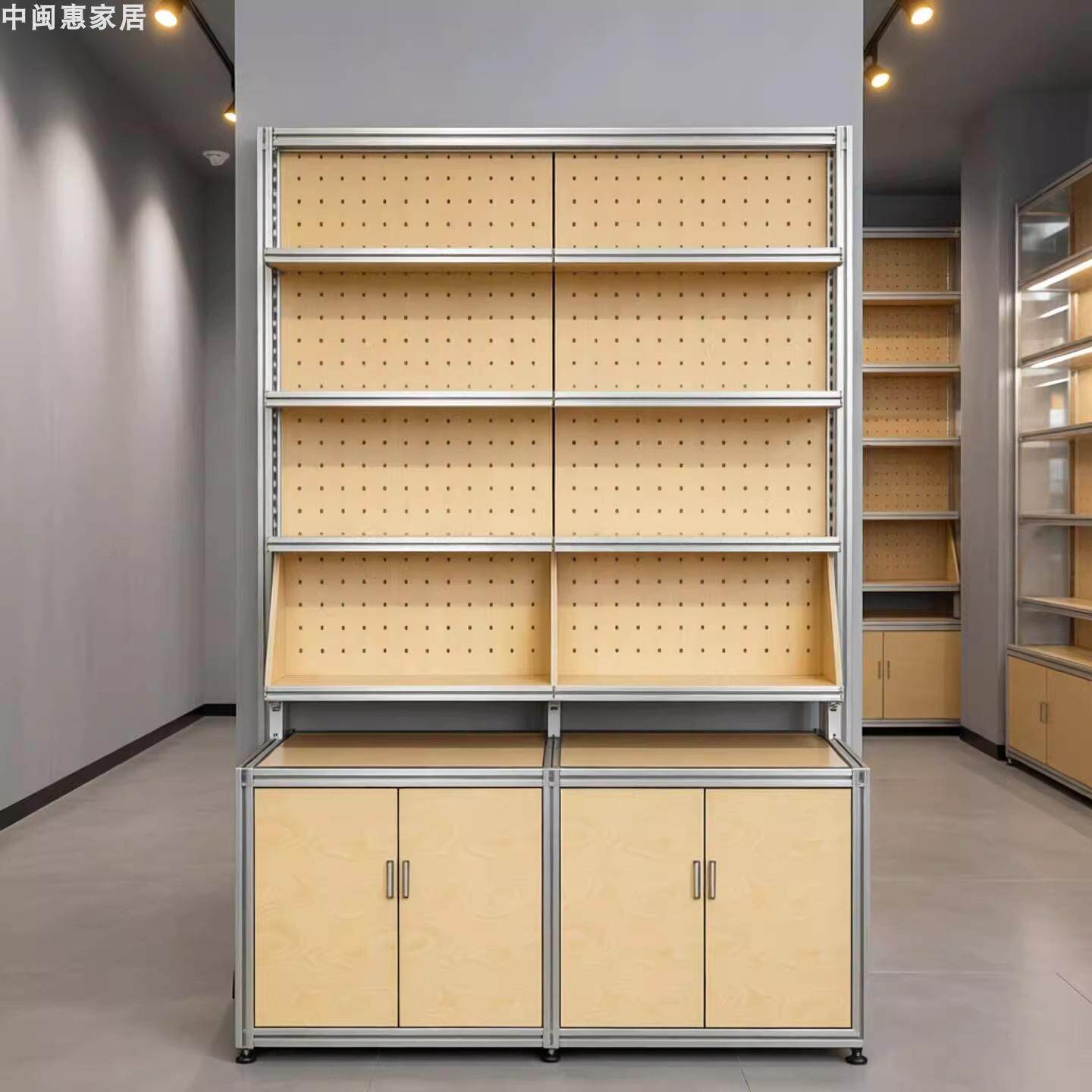 多功能实木展示柜多层收纳展示柜工业风置物架洞洞板中岛展示货架