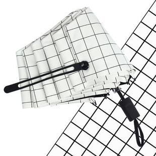 高档肖同款黑白格子雨伞三折晴雨两用伞男女黑阳胶防晒太战阳伞遮