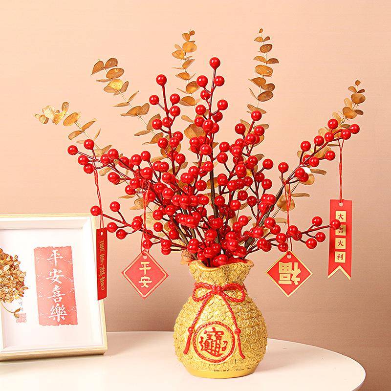 树脂TM683687福袋花瓶摆件钱袋子麦穗果客厅风水摆红新件乔迁开年