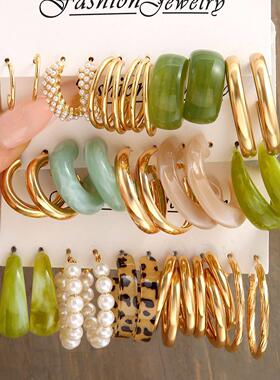 Earring set earrings women金属C型压克力耳圈套装5件套珍珠耳环