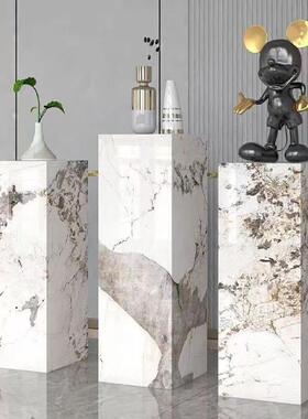 岩板花架定制别墅会所客厅沙发电视柜旁边创意落地底座摆件装饰品