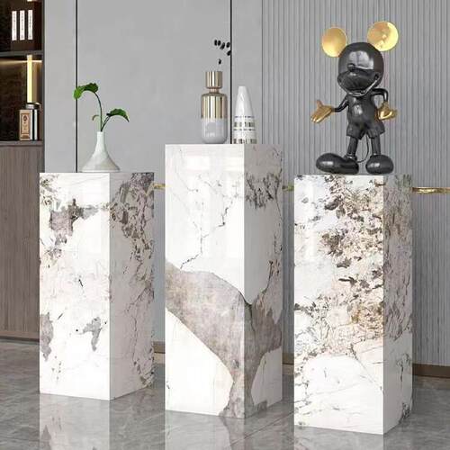 岩板花架定制别墅会所客厅沙发电视柜旁边创意落地摆件底座装饰品