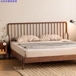 主卧原木樱科桃木1BFR.8木 北美黑胡桃实双木床软包人技布简约欧式