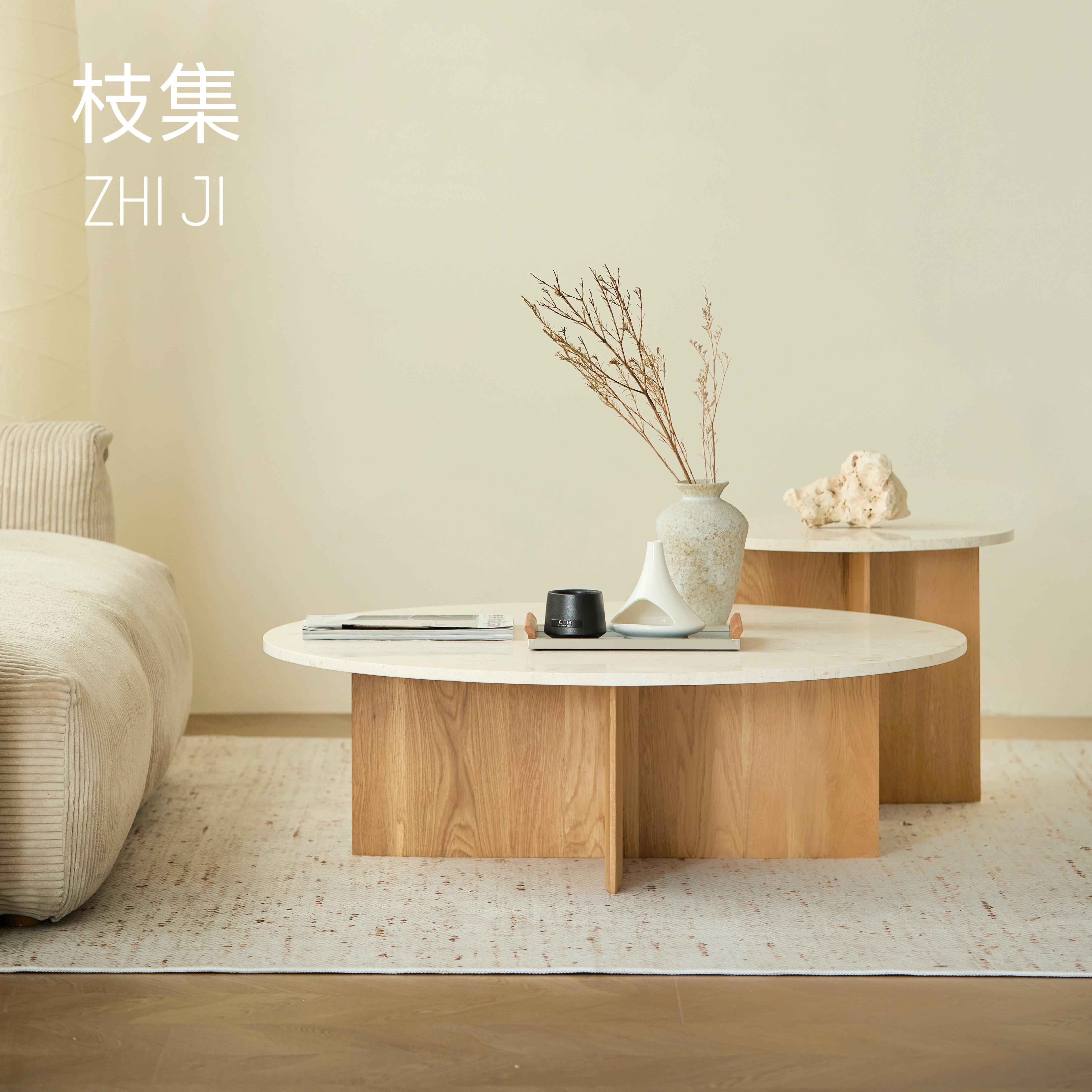实木白橡木茶几大理石圆几极简边几客厅现代轻奢小圆茶几桌设计师