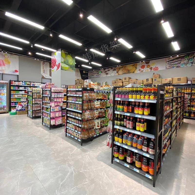 超市货架黑色四柱便利母婴药店文具店书店货架商超零食置物展示架