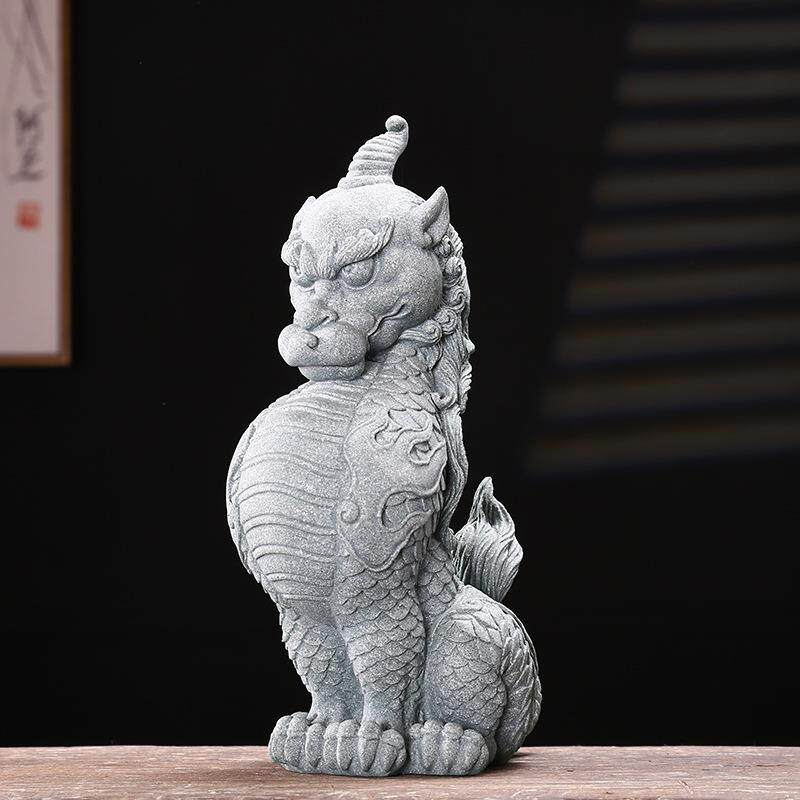 中式国潮青砂石龙生九子嘲风摆件创意客厅假山鱼缸水族造景装饰品