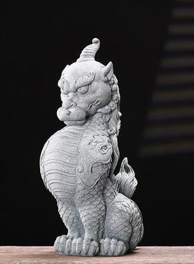 中式国潮青砂石龙生九子嘲风摆件创意客厅假山鱼缸水族造景装饰品