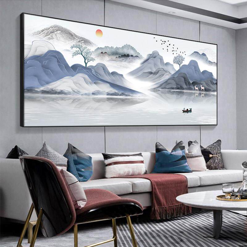 大气山水画现代挂画新中式客厅装饰画一整幅水墨画沙发背景墙壁画