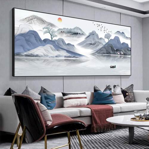 大气山水画现代挂画新中式客厅装饰画一整幅水墨画沙发背景墙壁画