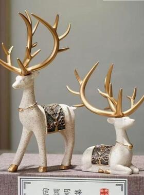 新中式小鹿摆件树脂质感温馨客厅装饰福鹿常见礼物
