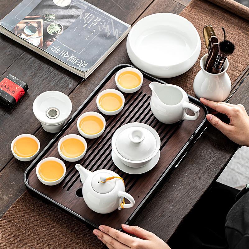 德化白瓷功夫茶具套装家用办公泡茶壶羊脂玉客厅盖碗陶瓷茶杯配件