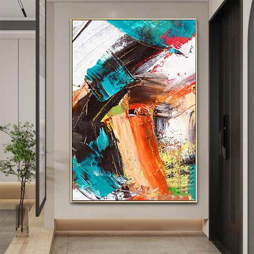 现代简约客厅餐厅抽象画纯手绘油画超大幅玄关装饰画落地画黑灰白