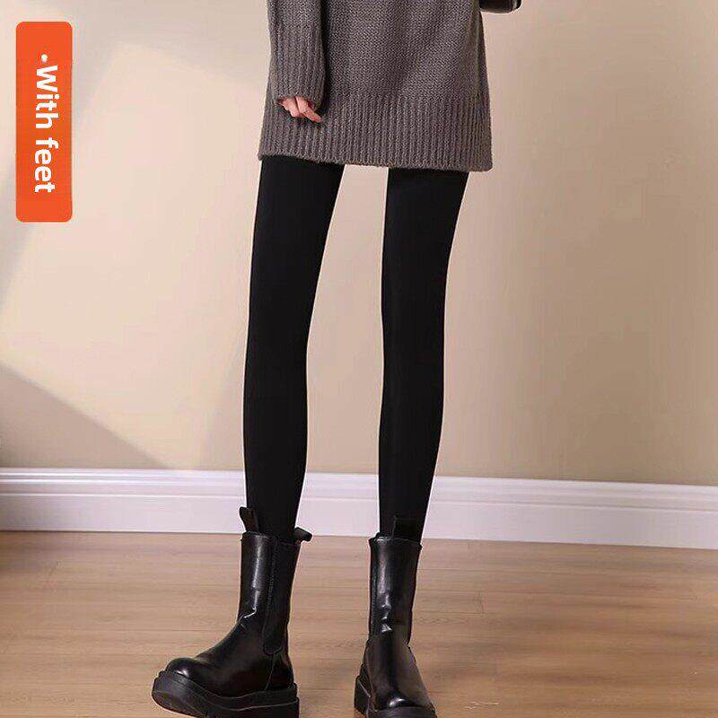 秋冬外穿黑色加绒打底裤女加厚保暖紧身压力瘦腿不掉档踩脚连裤袜