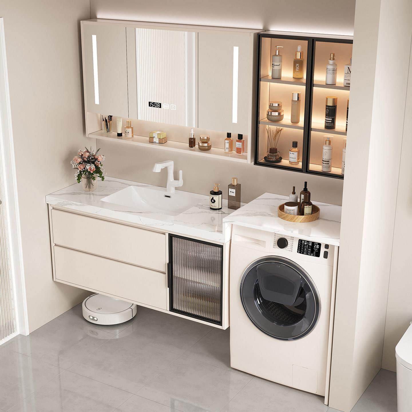 简约现代阳台洗衣机一体柜组合无缝盆浴室柜洗手盆柜化妆室洗漱台