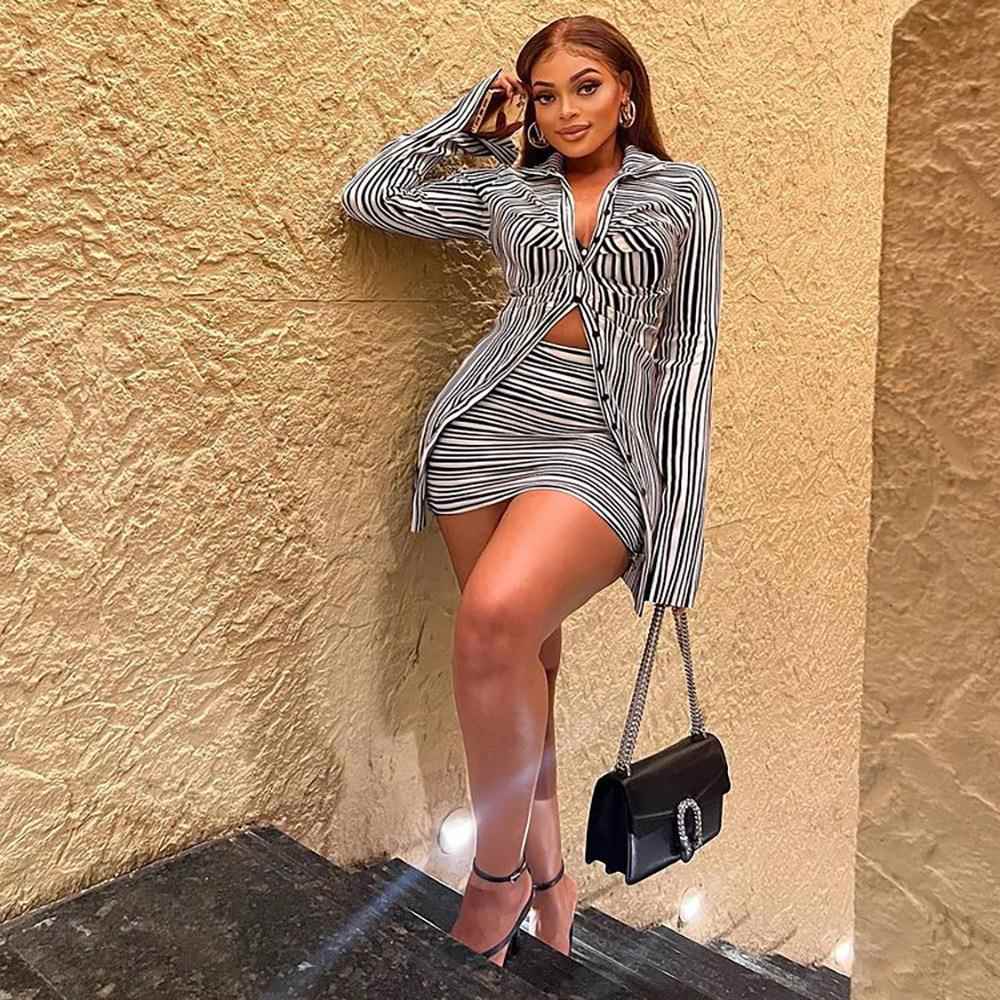 striped suit fashion skirt hip black white womens top Skirt