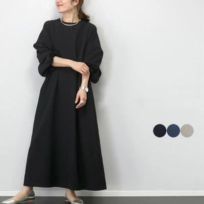 Women's dress slimming round neck long sleeved pullover
