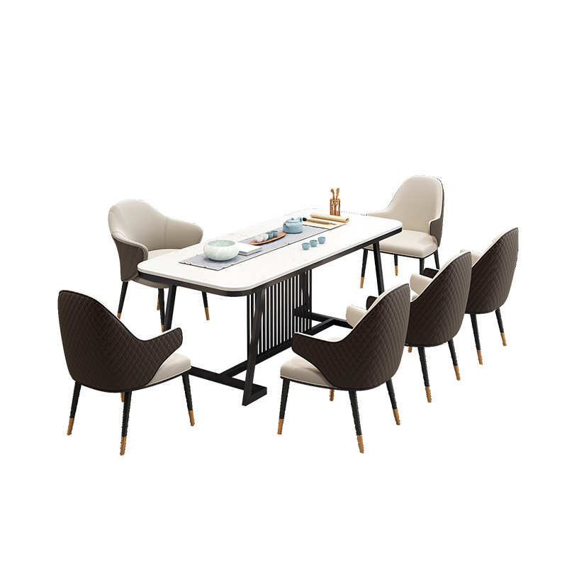 现代简约岩板茶桌家用客厅禅意铁艺茶桌 办公室接待泡茶桌椅