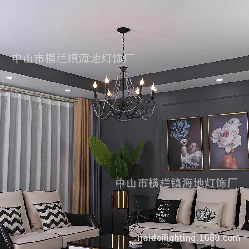 欧式铁艺水晶吊灯铁艺蜡烛客厅灯服装店个性黑色灯具复古吊灯跨境