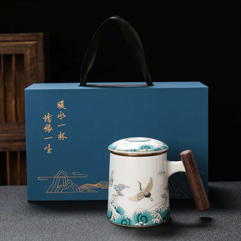 风茶杯国家用礼品潮陶瓷杯盖带过带马克三件套整套水杯杯办公滤泡