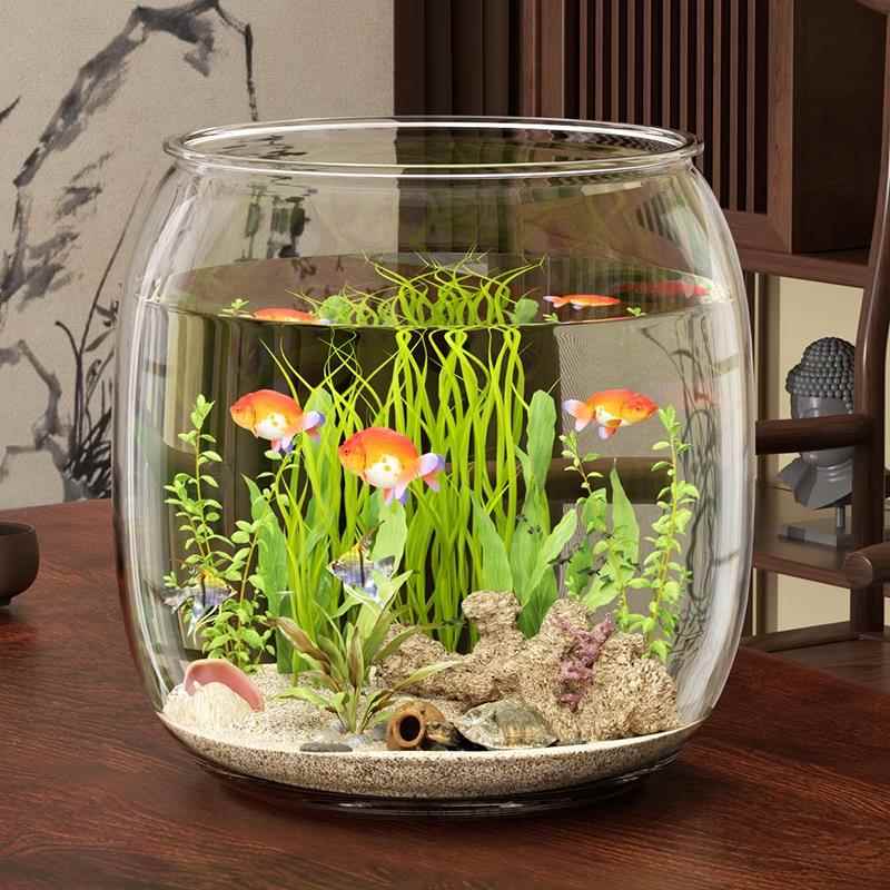 鱼缸玻璃缸小型客厅2025新款生态缸桌面观赏塑料圆形一体成型防摔