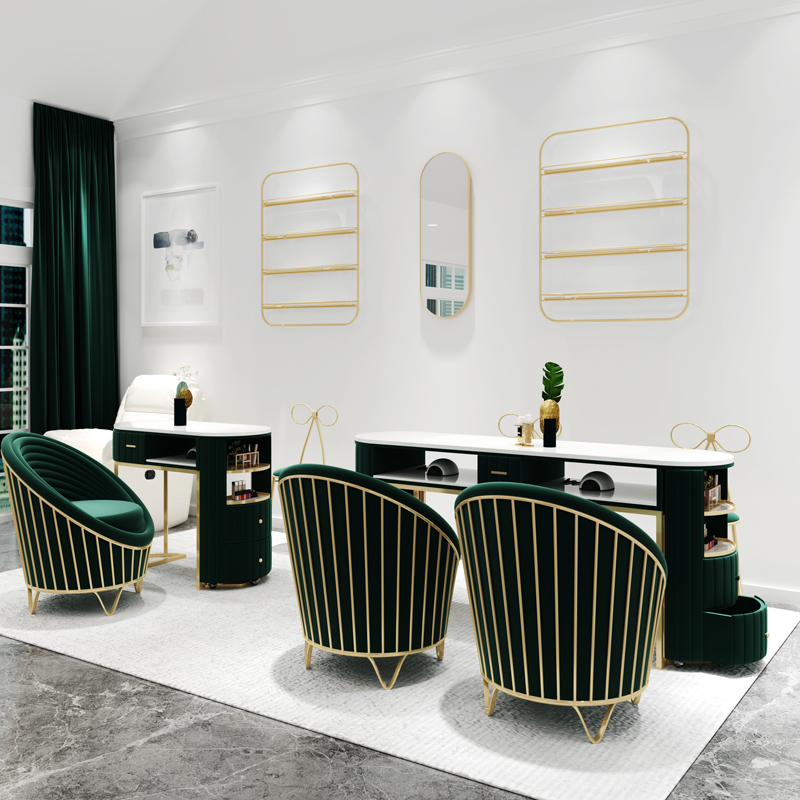 网红大理石美甲桌椅套装单双人美甲台简约现代多功能推车美甲桌子