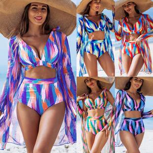 Swimsuit Female Split High Waist Brush Hoodie T Three