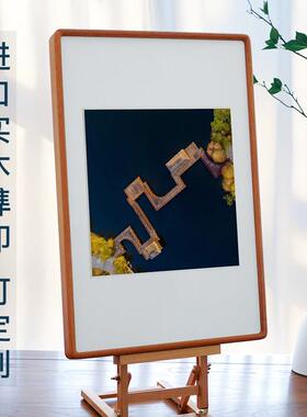 定制柚木榫卯摆台实木圆角装裱国画 画相框来图打印照片加大画 画