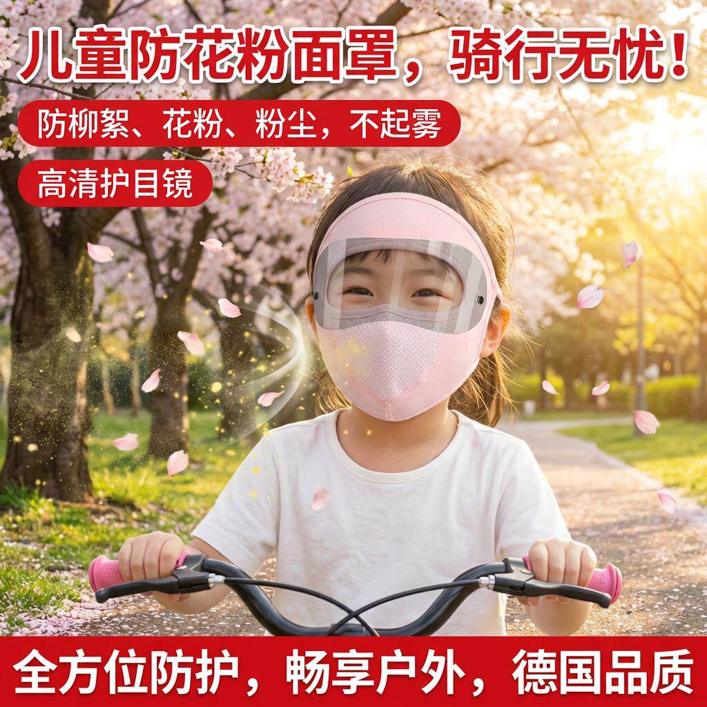 防花粉过敏面罩防柳絮全脸防护眼镜全脸防灰尘防风儿童专用护目镜