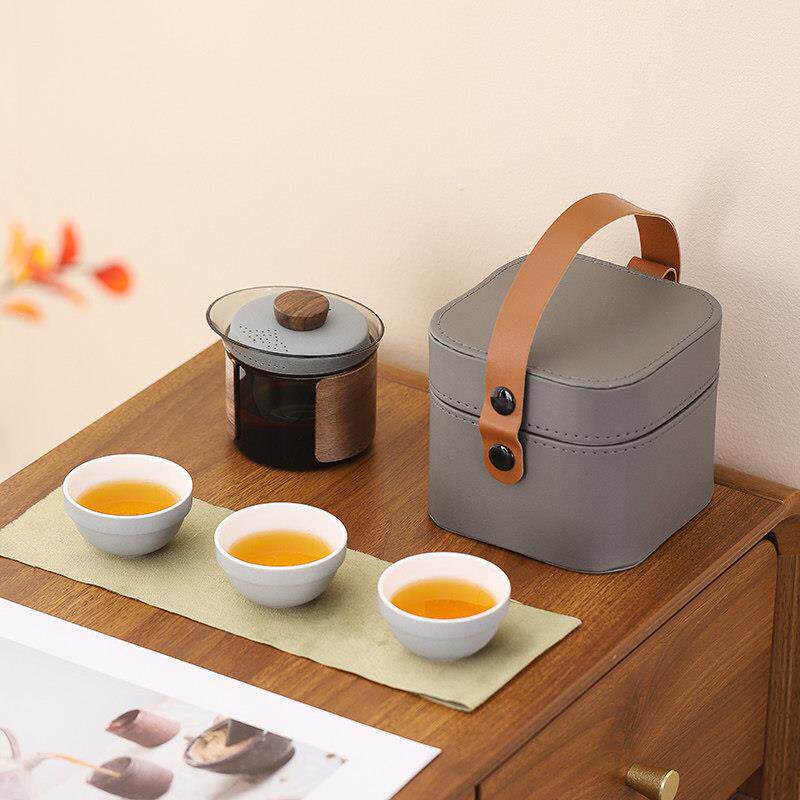 茶皇子陶瓷旅行茶具套组一壶三杯可携式户外露营喝茶旅行携带茶具
