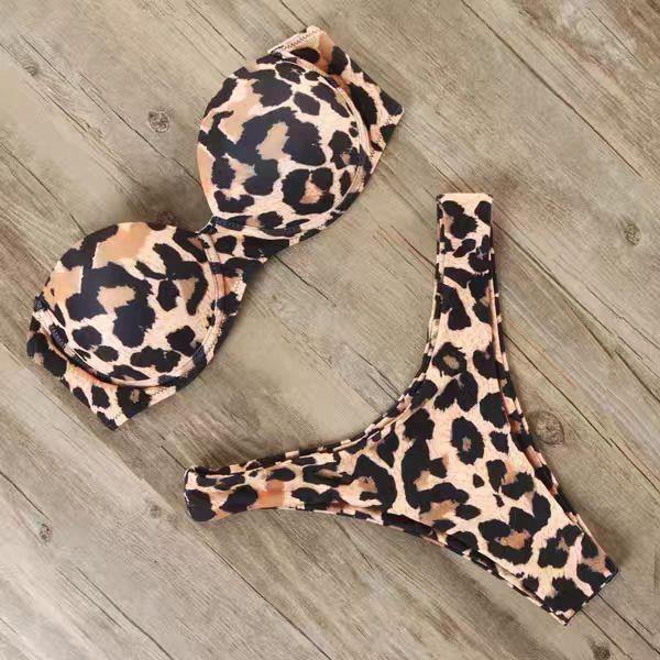 Sexy leopard snake print underwire tube top triangle bikini