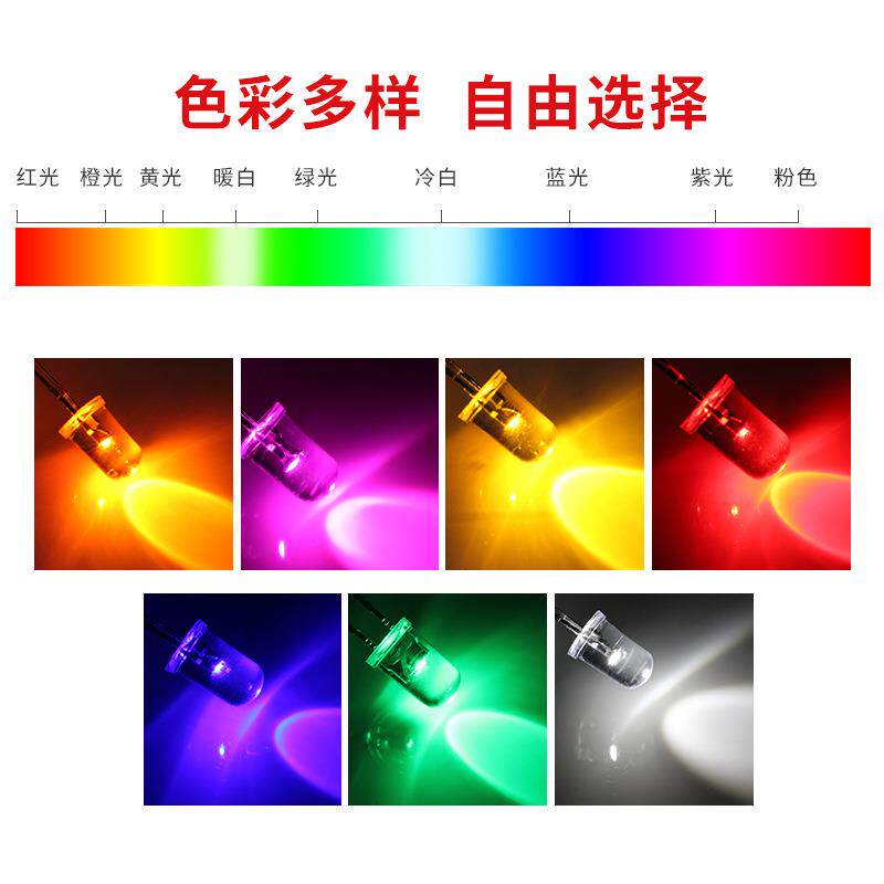 发光二极管5MM圆头蜡烛闪红黄蓝绿白光短脚直插式F5蜡烛闪LED灯珠