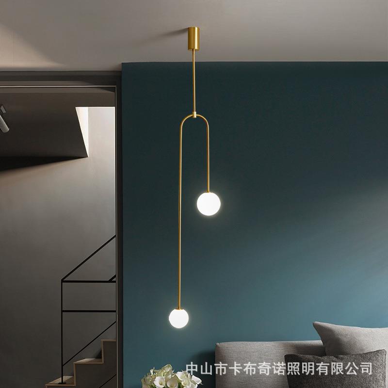 北欧风卧室主卧轻奢床头小吊灯网红长线玻璃全铜现代简约创意个性