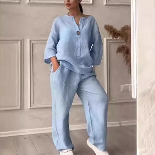 female loose linen and casual solid slit simple dress color