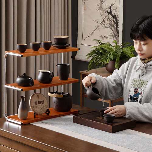 新中式桌面博古架摆件置物架现代小型茶架茶具置物架杯架收纳架