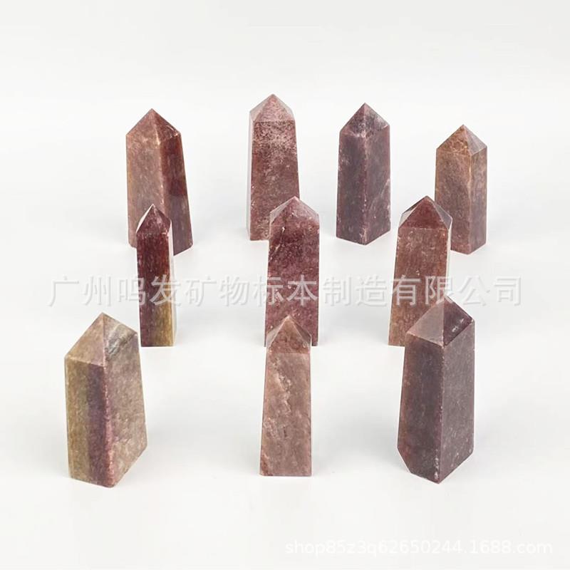 跨境热销天然红草莓晶单尖柱子多种材质水晶能量柱水晶风水摆件