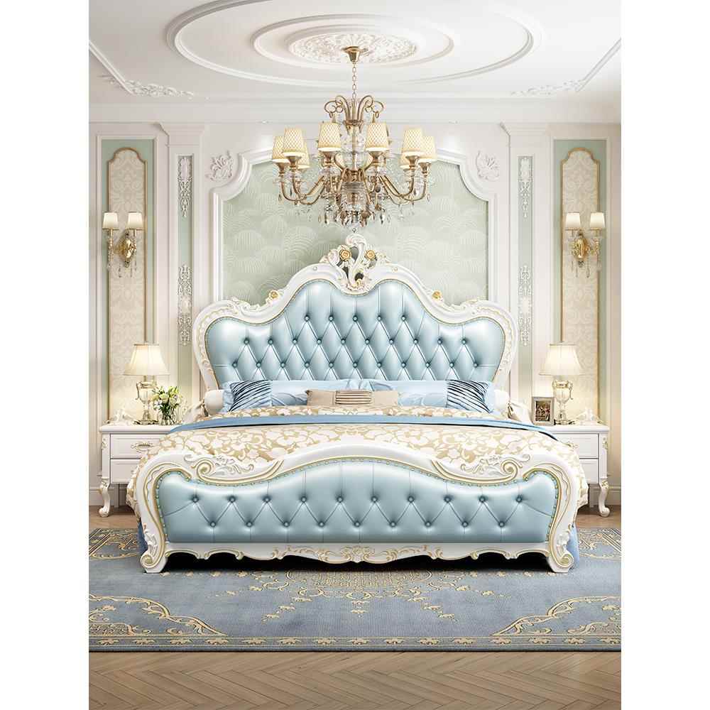 欧式全实木真皮床1.8米双人橡木雕花公主床法式婚床豪华大欧主卧