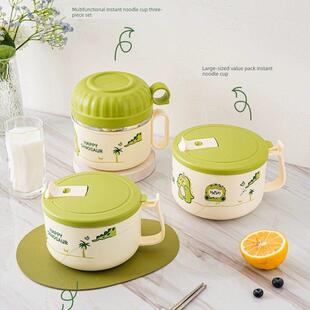 家典美34不锈0钢卡通快餐杯带盖三盒层泡面碗学T0010生饭可沥水微