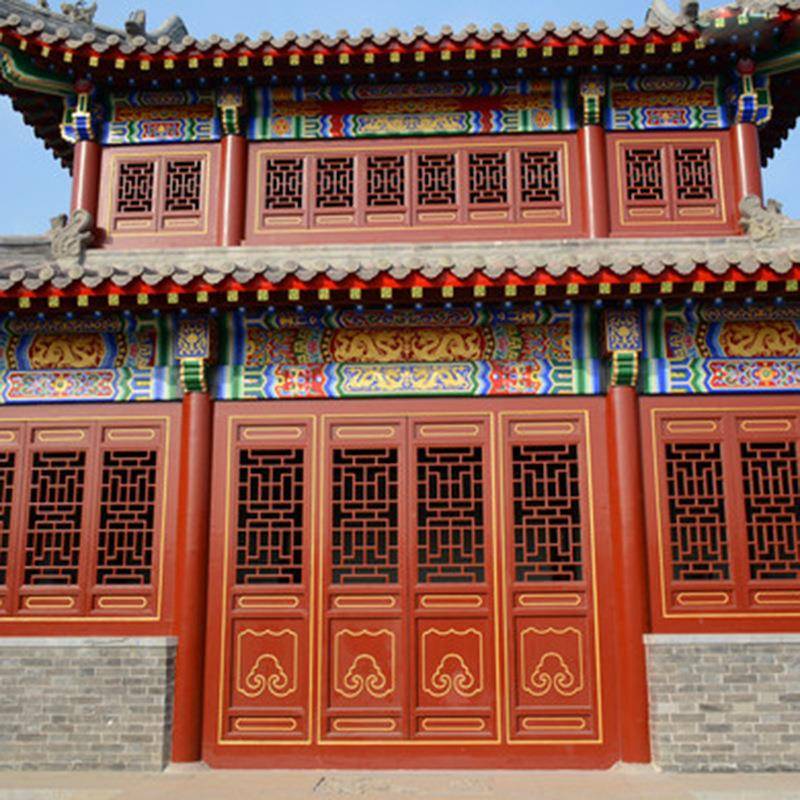 3320阳厂家直供东木雕中式建筑仿古屏风花窗格玄关隔断原木实木门