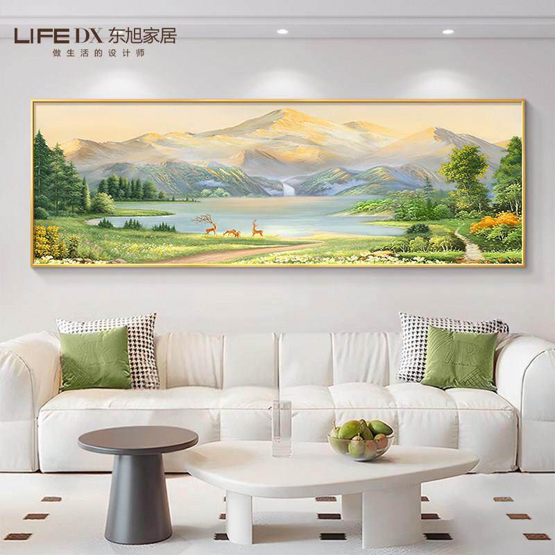 沙发装饰画挂画西墙聚财2025山水客厅新款壁画油画聚宝盆背景墙
