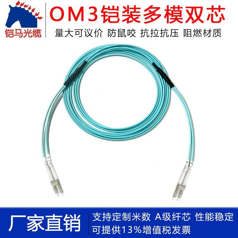 OM3万兆多模铠装光纤跳线双芯2芯室内防鼠咬网吧10G到桌面LC-LC