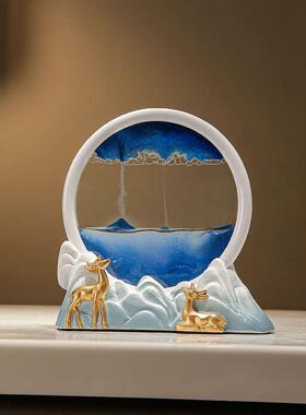 招财鹿流沙画摆件客厅酒柜办公室轻奢解压沙漏玄关电视柜家居装饰