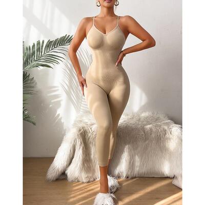Womens Plain Plaid Adjustable Strap Shapewear Capris F