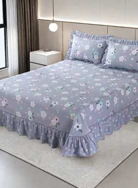 床单单件纯棉100全棉加厚新款三件套灰色花边大250x270cm270x290