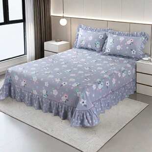 床单单件纯棉100全棉加厚新款三件套灰色花边大250x270cm270x290